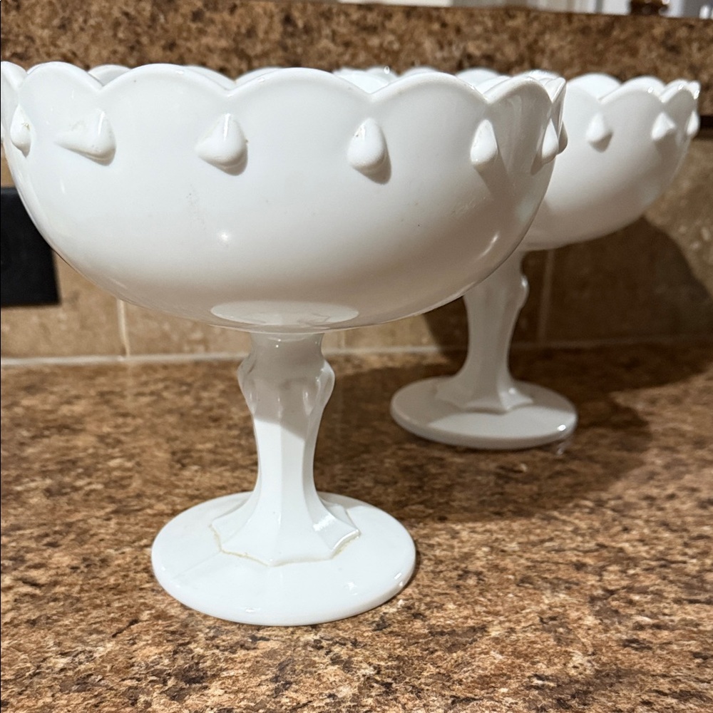 Elegant White Milk Glass VintagePedestal Bowls